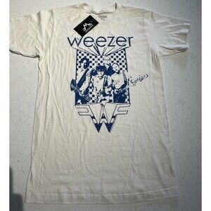 NWT Weezer Space Logo Men S T-Shirt Blue Checkered Box Rock Band Merch Concert